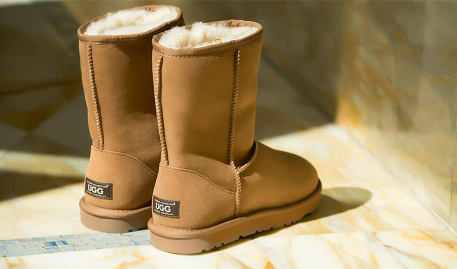 Classic UGG boots on marble
